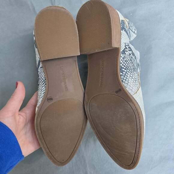 Lucky Brand Boots Leymon Cream Leather Snakeskin Cut Out Bootie Boots Shoes Sz 9 - Picture 6 of 7